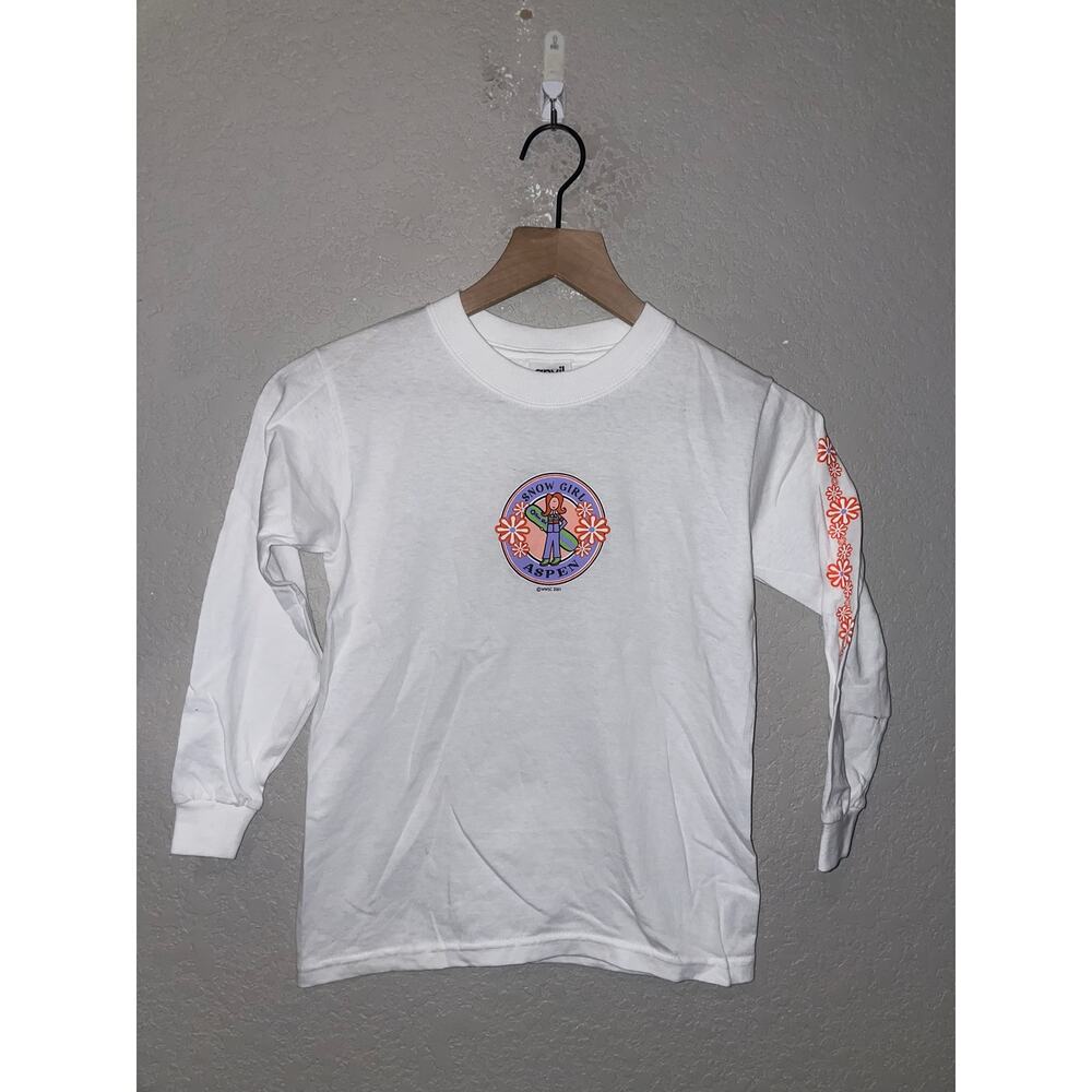 Youth Anvil Snow Girl Aspen Ski Skiing Graphic Long Sleeve Shirt Kid's Small